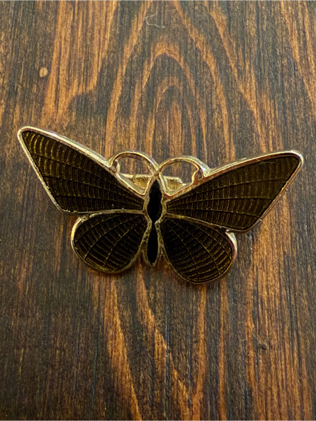 Vintage Brown Guilloche Butterfly Brooch Vintage Brown Guilloche Butterfly Brooch
